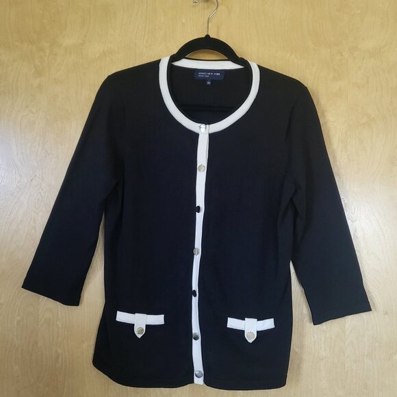 Jones New York Signature Cardigan Black and Ivory Size Large - Picture 2 of 8